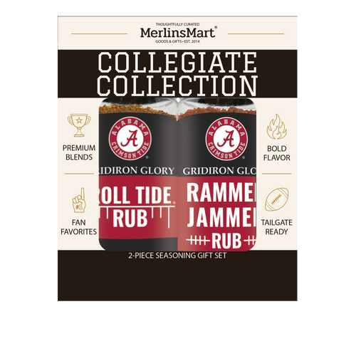 MerlinsMart Alabama Gift Set, Roll Tide Rub and Rammer Jammer Rub, officially licensed 2-flavor BBQ seasoning gift box