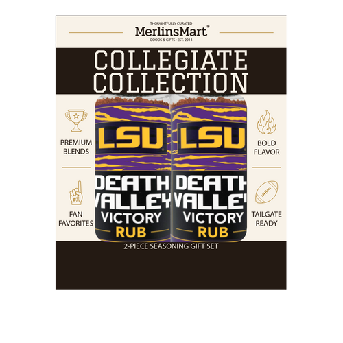 MerlinsMart Death Valley Victory Rub 2-count gift box, LSU officially licensed BBQ seasoning