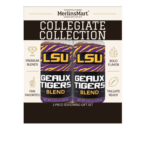 MerlinsMart Geaux Tigers Blend 2-count gift box, LSU officially licensed BBQ seasoning, net weight shown