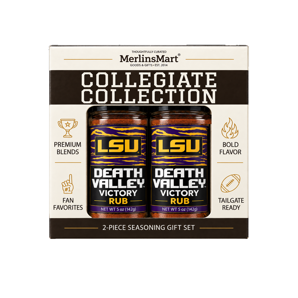 MerlinsMart Death Valley Victory Rub 2-count gift box, LSU officially licensed BBQ seasoning