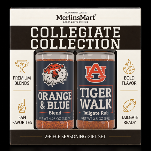 MerlinsMart Auburn Gift Set: Orange & Blue Blend and Tiger Walk Tailgate Rub, officially licensed 2-flavor BBQ seasoning gift box