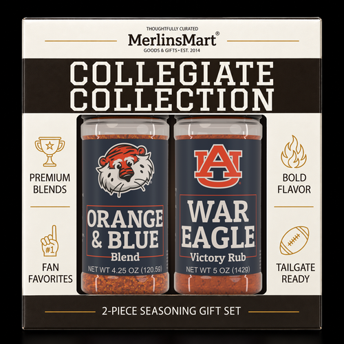 MerlinsMart Auburn Gift Set: Orange & Blue Blend and War Eagle Victory Rub, officially licensed 2-flavor BBQ seasoning gift box