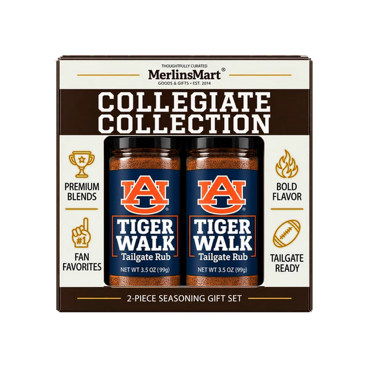 MerlinsMart Tiger Walk Tailgate Rub 2-count gift box, Auburn officially licensed BBQ seasoning