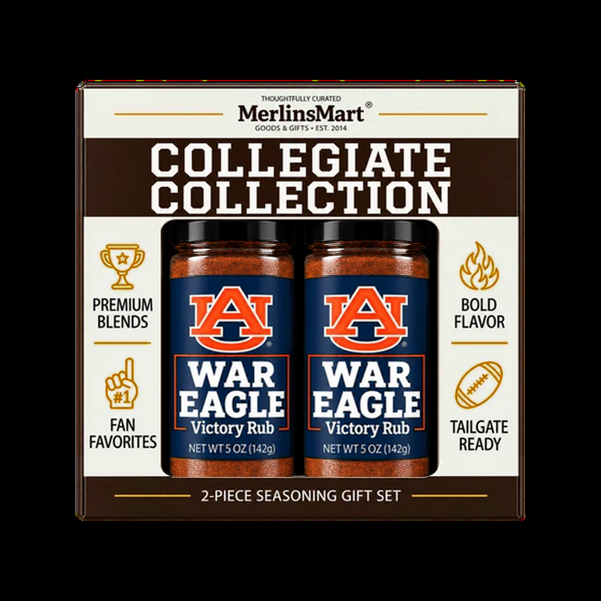 MerlinsMart War Eagle Victory Rub 2-count gift box, Auburn officially licensed BBQ seasoning