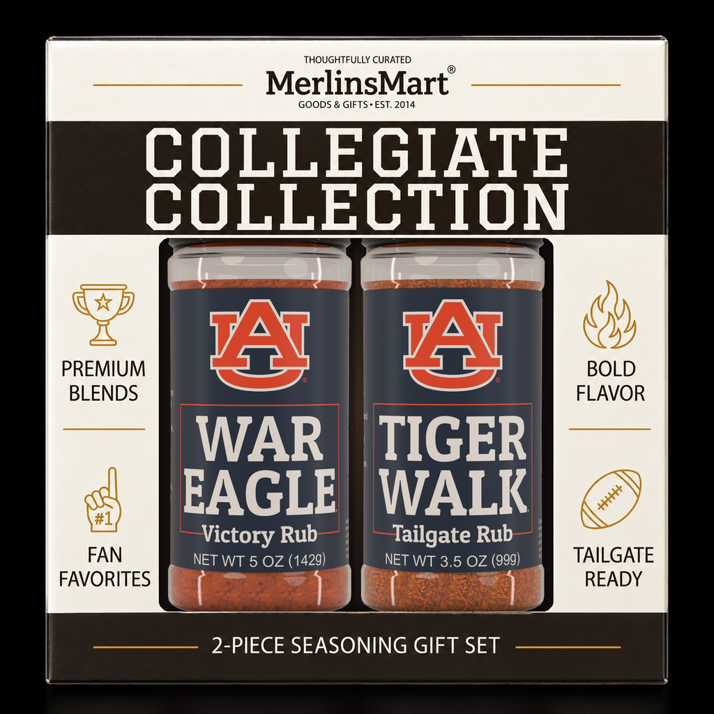 MerlinsMart Auburn Gift Set: War Eagle Victory Rub and Tiger Walk Tailgate Rub, officially licensed 2-flavor BBQ seasoning gift box