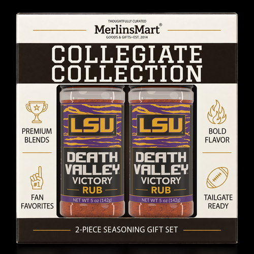MerlinsMart Death Valley Victory Rub 2-count gift box, LSU officially licensed BBQ seasoning