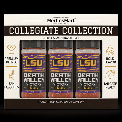 MerlinsMart Death Valley Victory Rub 3-count gift box, LSU officially licensed BBQ seasoning