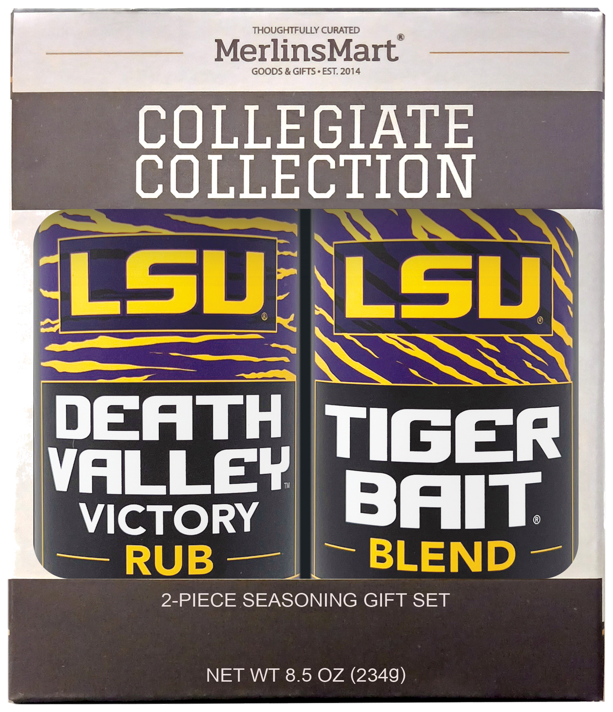 MerlinsMart LSU Gift Set, Death Valley Victory Rub and Tiger Bait Blend, officially licensed 2-flavor BBQ seasoning gift box