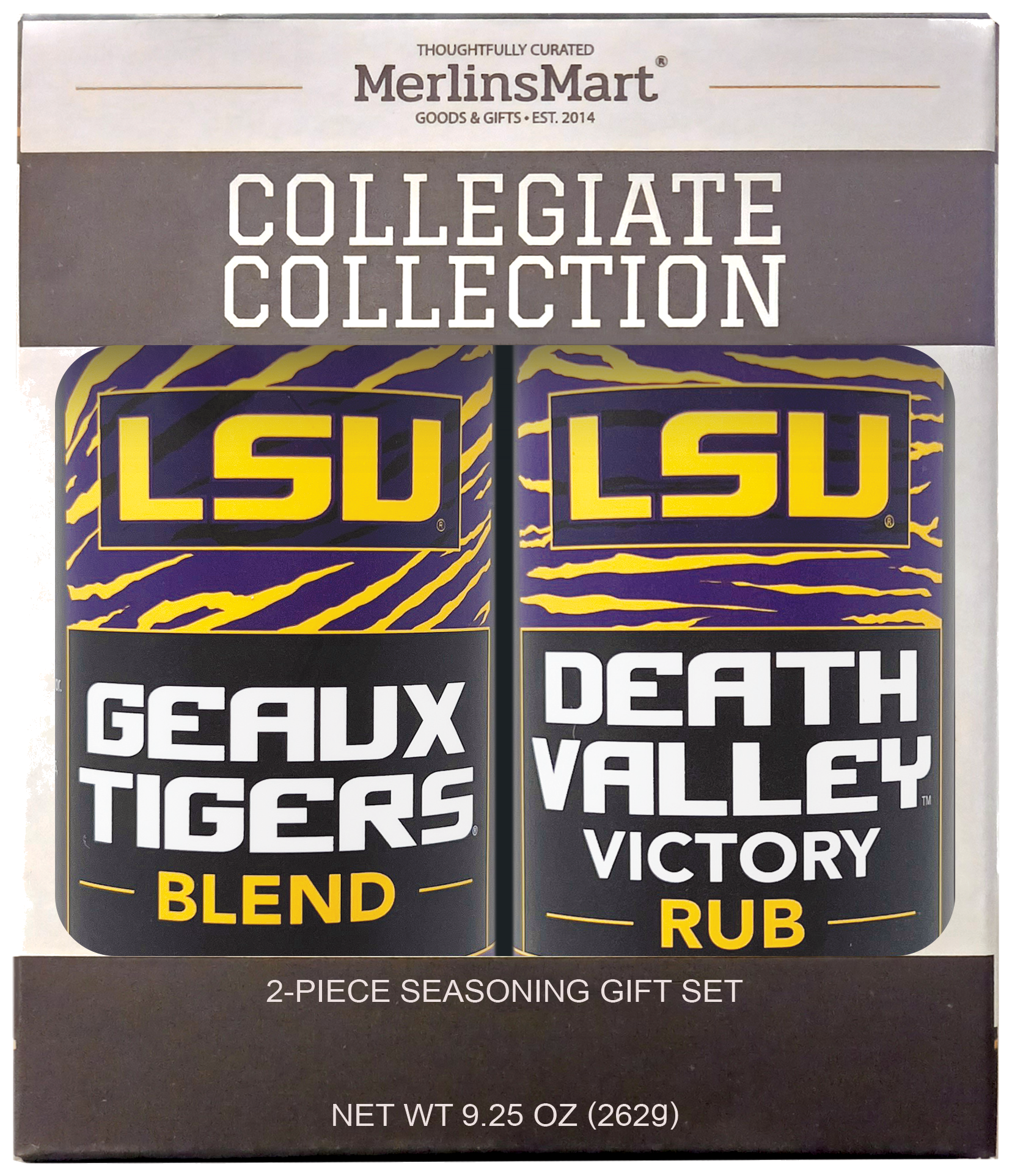 MerlinsMart LSU Gift Set, Geaux Tigers Blend and Death Valley Victory Rub, officially licensed 2-flavor BBQ seasoning gift box