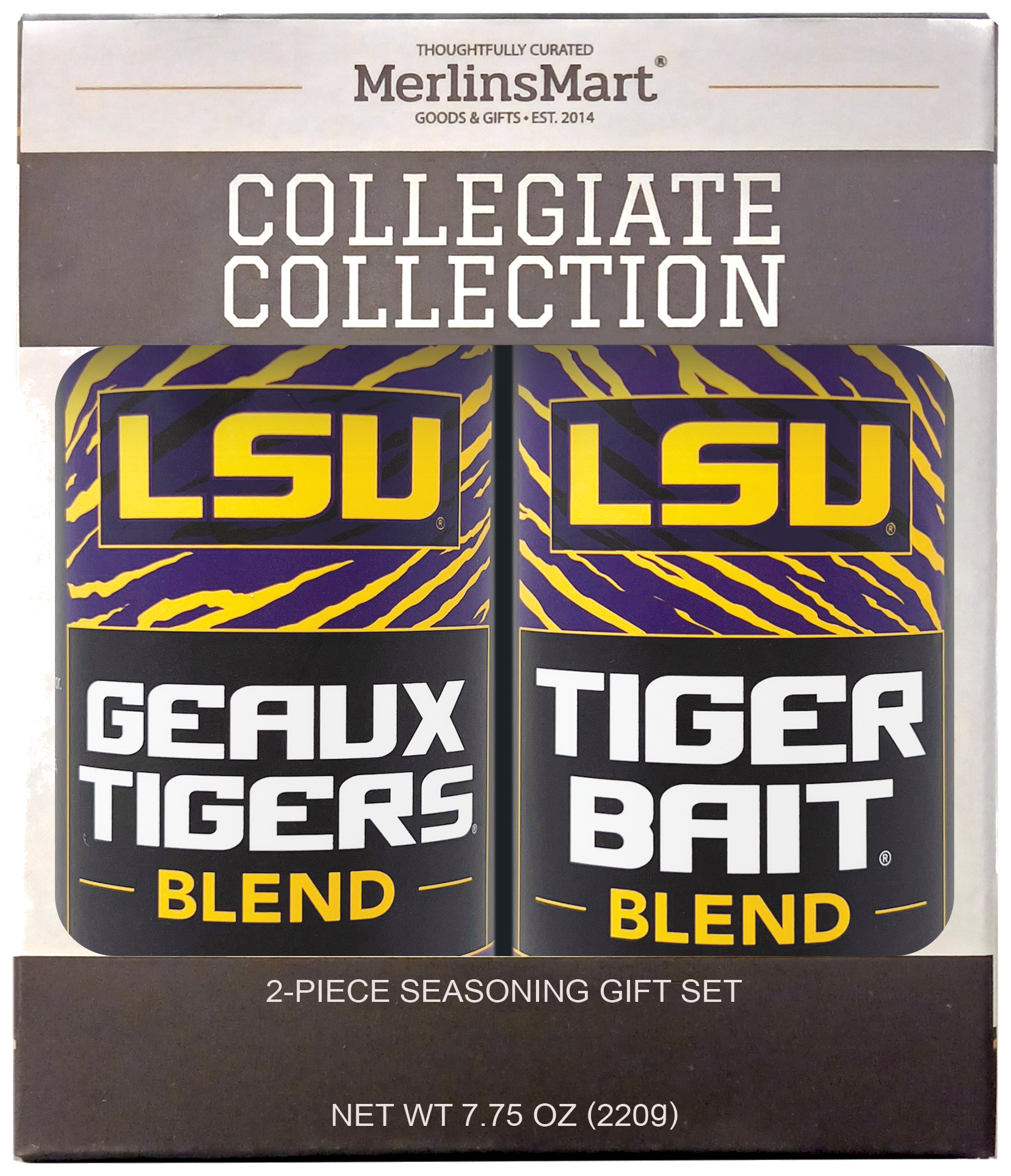 MerlinsMart LSU Gift Set, Geaux Tigers Blend and Tiger Bait Blend, officially licensed 2-flavor BBQ seasoning gift box