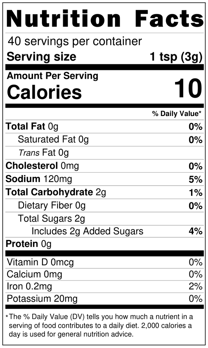 Nutrition Facts for Orange and Blue Blend