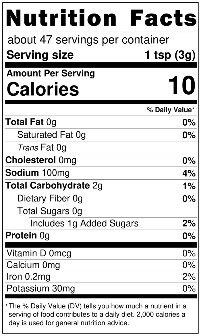 Rammer Jammer Rub nutrition facts