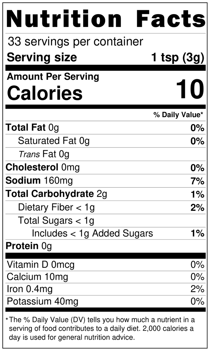 Roll Tide Rub nutrition facts