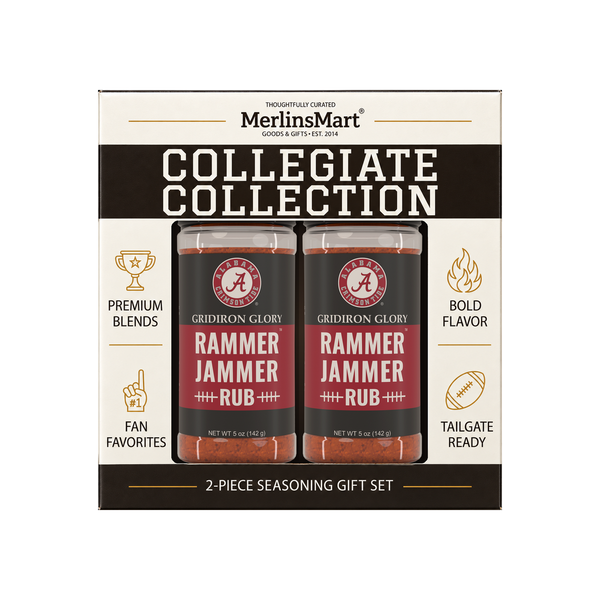 MerlinsMart Rammer Jammer Rub 2-count gift box, Alabama Crimson Tide officially licensed BBQ seasoning