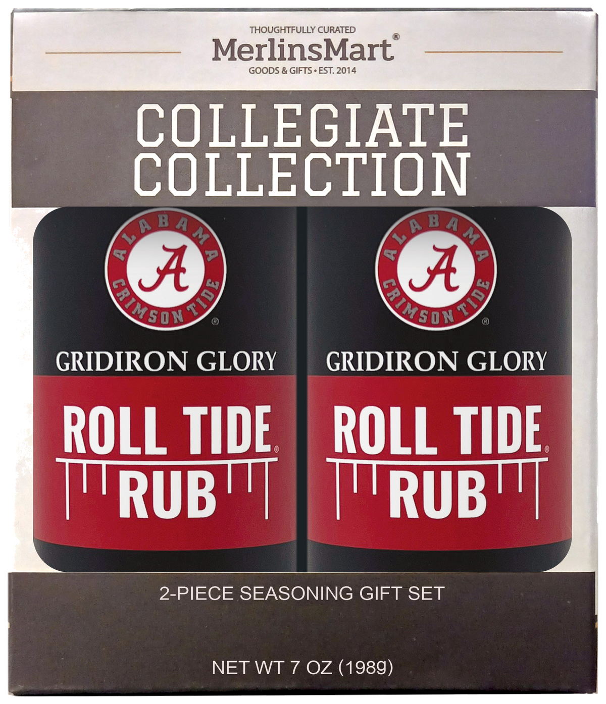 MerlinsMart Roll Tide Rub 2-count gift box, University of Alabama officially licensed BBQ seasoning