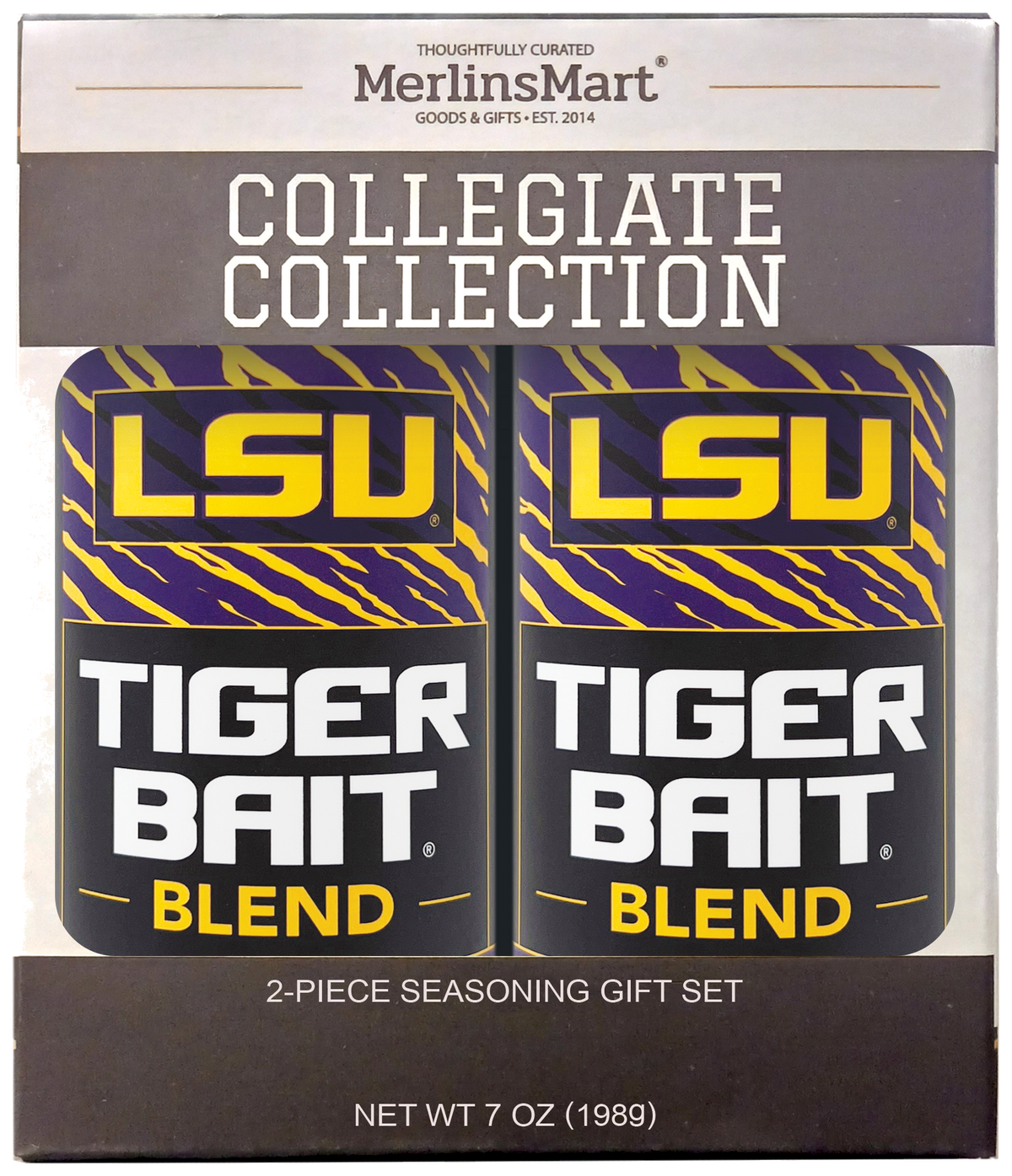MerlinsMart Tiger Bait Blend 2-count gift box, LSU officially licensed BBQ seasoning