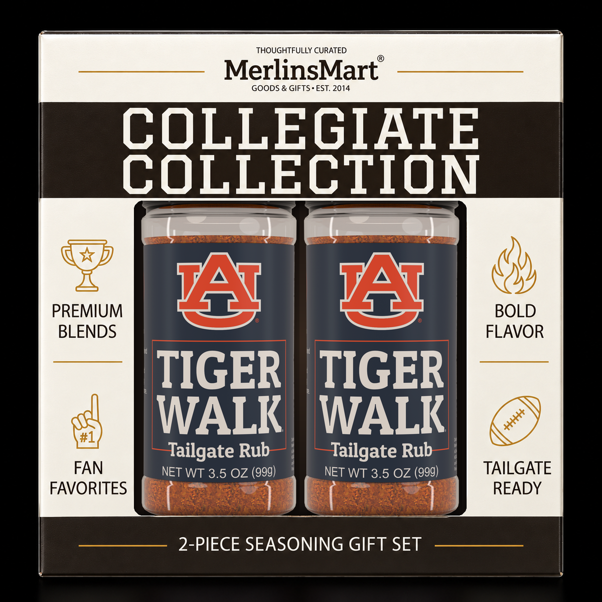 MerlinsMart Tiger Walk Tailgate Rub 2-count gift box, Auburn officially licensed BBQ seasoning