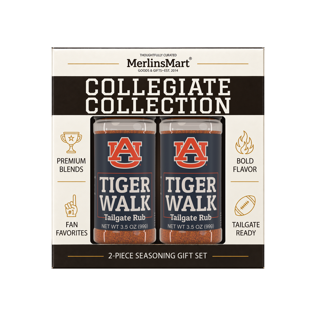 MerlinsMart Tiger Walk Tailgate Rub 2-count gift box, Auburn officially licensed BBQ seasoning
