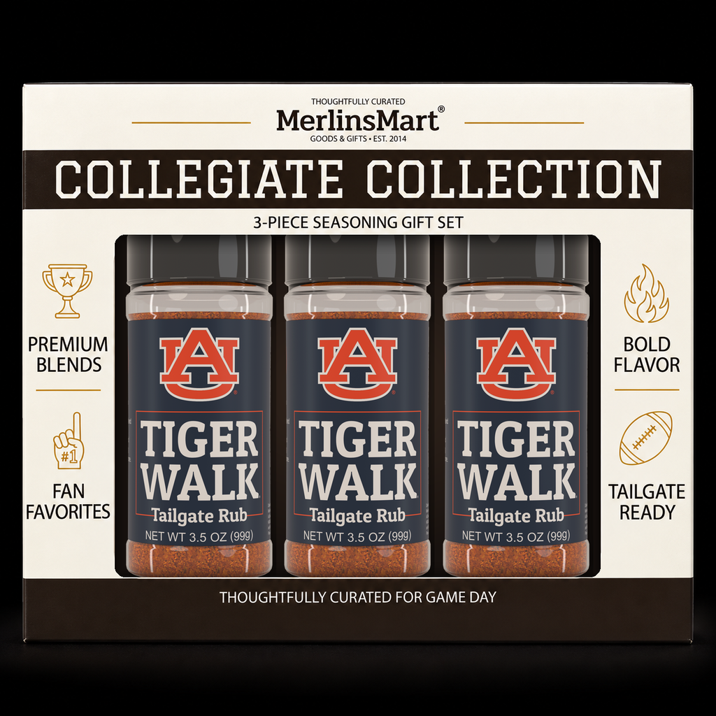 MerlinsMart Tiger Walk Tailgate Rub 3-count gift box, Auburn officially licensed BBQ seasoning