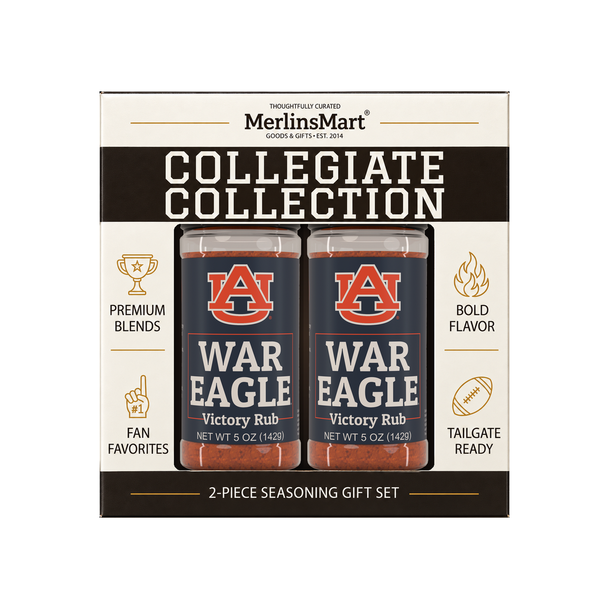MerlinsMart War Eagle Victory Rub 2-count gift box, Auburn officially licensed BBQ seasoning
