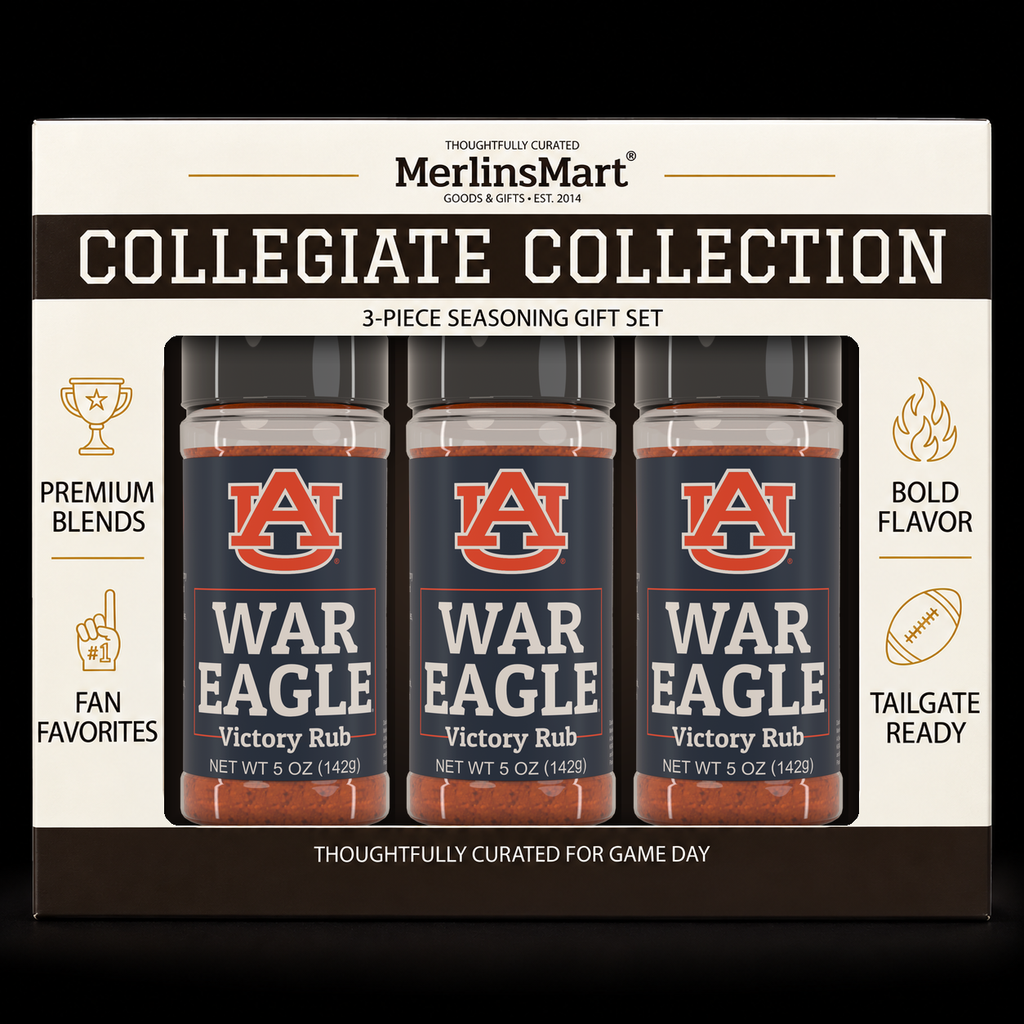 MerlinsMart War Eagle Victory Rub 3-count gift box, Auburn officially licensed BBQ seasoning